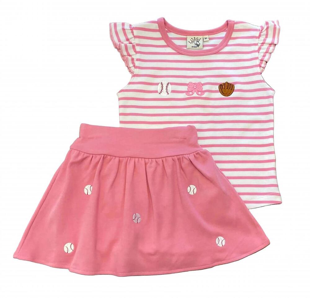 NEW LUIGI KIDS girl's baseball embroidered skort set in pink